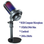 RGB USB Microphone for Recording and Streaming on PC and Mac with Headphone Output and Touch-Mute Button