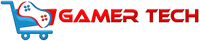 Gamer Tech Logo. Best gaming tech at the best prices. Blue cart with a red controller.