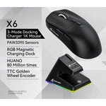 X6 Wireless Gaming Mouse - 3 Modes, 26K DPI, RGB, Charging Base